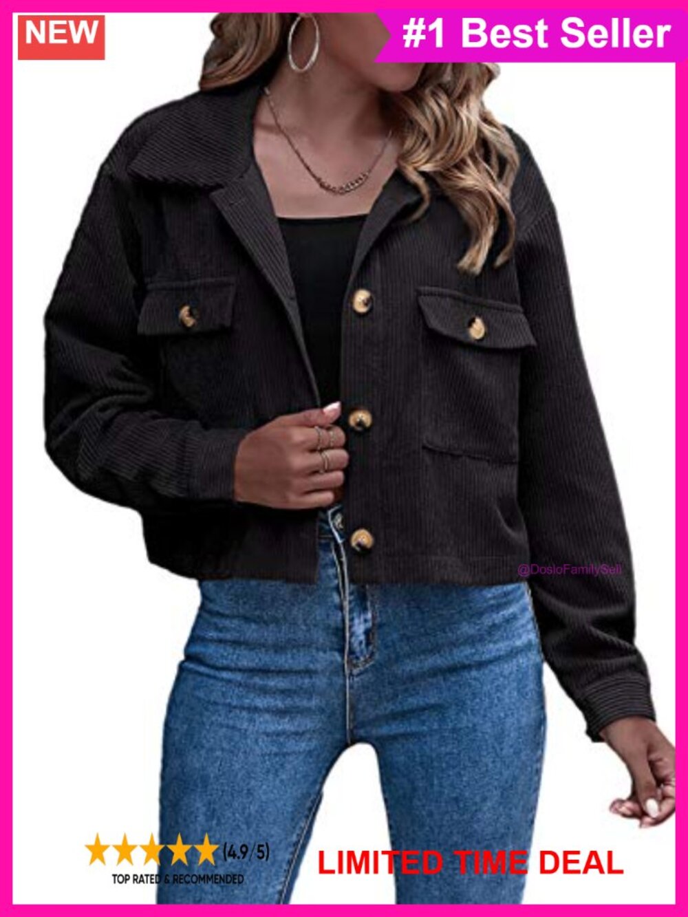 Cropped Corduroy Shacket Button Down Jacket Cotton Polyester Casual